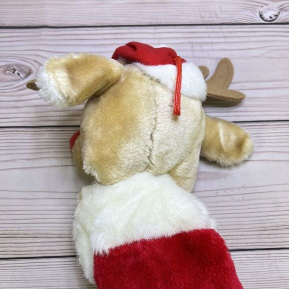 VTG Christmas Stocking 19” Rudolph Red-Nosed Reindeer Head Plush Santa Hat Bell - Picture 11 of 12
